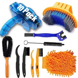 QeeHeng Precision Bicycle Cleaning Brush Tool,Bike Cleaning Tool Set Including Bike Chain Scrubber, Suitable for Mountain, Road, City, Hybrid,BMX Bike and Folding Bike,10 Pieces