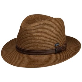 Lipodo Mondavio Bogart Straw Hat - Plain Hat with Contrast Trim - Classic Look - Made in Italy - Summer Hat with Leather Strap - for Men - Spring/Summer, brown, L
