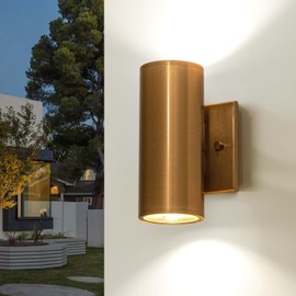 Zicbol Up and Down Lights Outdoor, Modern Gold LED Outdoor Wall Lights Fixture in 2 Lights, 7 inch Cylinder Exterior Light Fixture Wall Mount for Porch Patio Garage House Entryway
