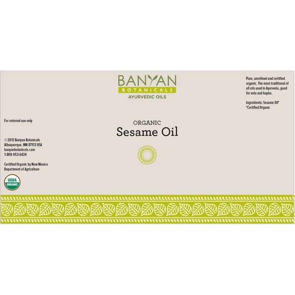 Banyan Botanicals Sesame Oil – Organic & Unrefined Ayurvedic Oil for Skin, Hair, Oil Pulling & More – Multiple Sizes – 128oz. – Non GMO Sustainably Sourced Vegan