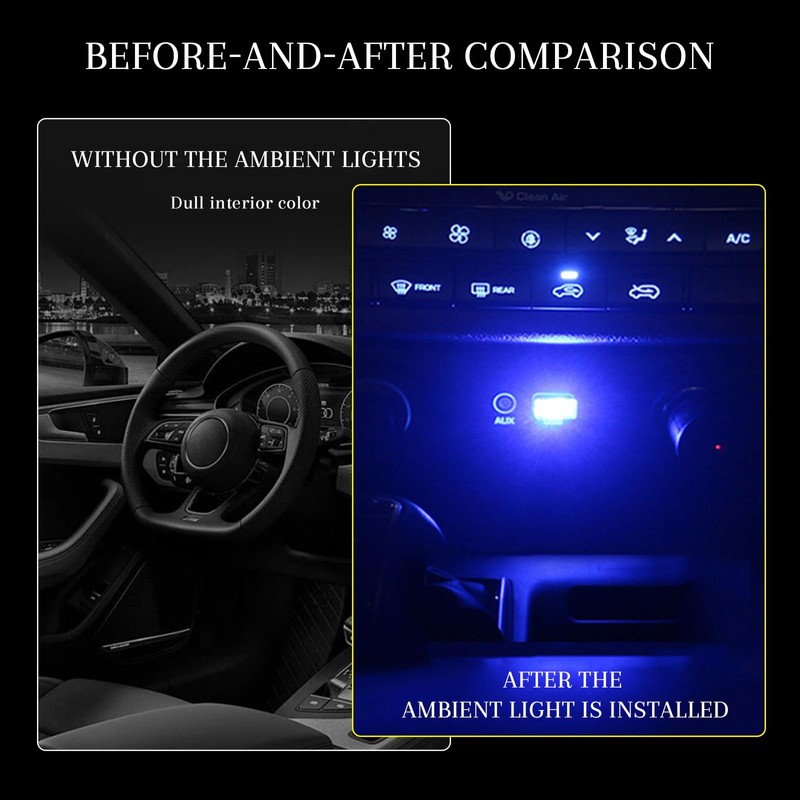 4 PCS USB LED Car Interior Atmosphere Lamp, Portable Mini