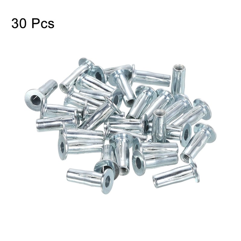 uxcell M4 Multi-Grip Rivet Nuts, 30pcs Pre-Bulbed Shank Flat Head