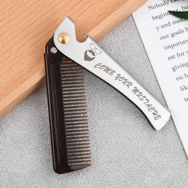 Focenat Foldable Beard Comb, Pocket Beard Comb, Foldable Comb, Stainless