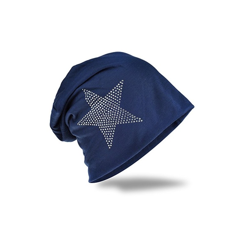Jersey Slouch Beanie Long Hat Star with Rhinestone Star Appliqué,