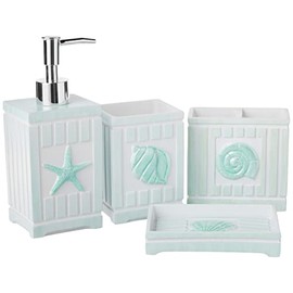 Sweet Home Collection Bathroom Accessories Sets Unique Collections Modern Classic Contemporary Decorative Beautiful Designs Bath Shower Tub Décor, 4 Piece Set, Beach Shells