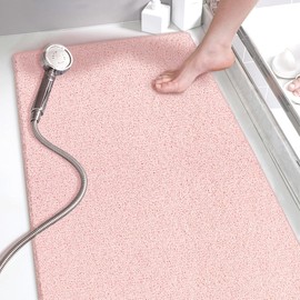 Non Slip Loofah Shower Mat, 15.7x36 Inch, Anti Slip Bath Mat for Wet Areas, Quick Drying, No Suction Cups, Pink