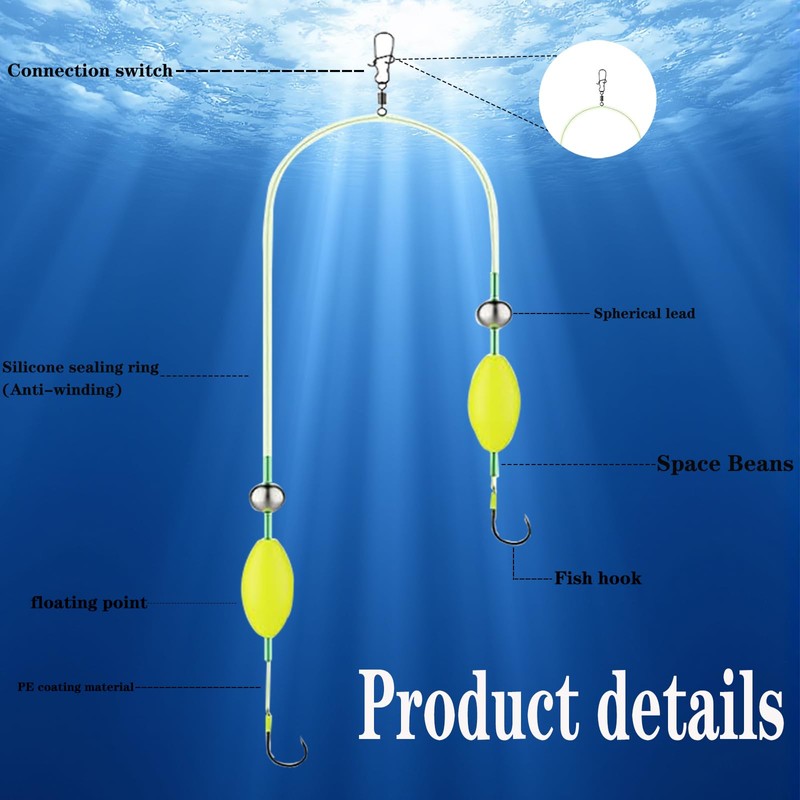 9 pieces reverse bottom rig, double hook reverse bottom rig,