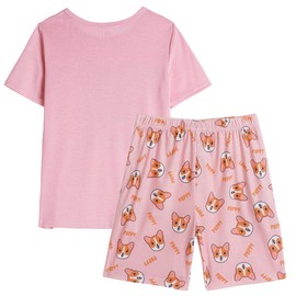 Vopmocld Big Girls' Lovely Cartoon Puppy Corgi Dog Pajama Sets 2PCS Summer Shorts Sleevepwear Lovely Cartoon Patterns Nighty, Puppy-Corgi, 14