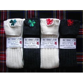 Kiltmart Embroidered Kilt Hose Socks ( Off-white /w Lion )  NEW Size Medium
