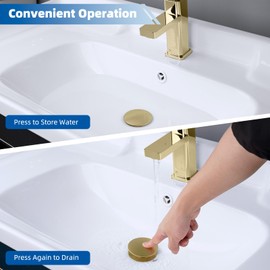 Hibbent Pop up Sink Plugs with Drain Strainer, Brass Bounce Core Push-Type Drain Plug, Sink Plug Suitable for 25mm to 46mm,Universal Sink Stopper Replacement for Bathroom,Brushed Gold