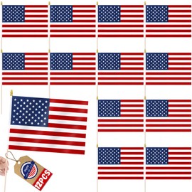 12 PCS Small American Flags on Stick, 8 x 12 Inches 4th of July Flag, Patriotic Design Tear-resistant USA Flags for Independence Day, Fourth of July Decorations Memorial Day Decor
