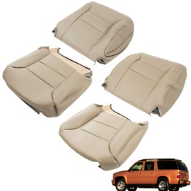 munirater 4Pcs Tan Front Bottom Top Leather Seat Cover Replacement for 1995-1999 Tahoe Suburban Silverado Sierra Yukon
