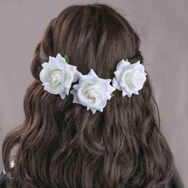 Cybche Rose Hair Clip White Flower Hair Barrette Rose Floral Hairpins Fabric Flower Hairclips Floral Side Clip Barrette Decorative Accessories for Women