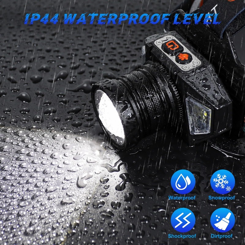 WARKAR LED Headlamp Flashlight, 2000 Lumens Super Bright Rechargeable Headlight