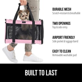 GORILLA GRIP GORILLA GRIP Airline Travel Cat Carrier Bag Up to 15 Lbs, Breathable Mesh Collapsible Pet Carriers for Small, Medium Cats, Small Dogs, Puppies, Portable Kennel with Soft Washable Waterproof Pad Pink