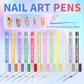 TEIHWAL 12 Colors Nail Art Pens Nail Polish Pens Set Acrylic Paint Markers Quick Drying Nail Art Drawing Graffiti Pen for Home DIY Nail Art Design