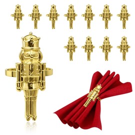 Davifina Christmas Napkin Rings Set of 12 Gold Metal Nutcracker Napkin Rings Bulk for Xmas New Year Dinner Decor,Western Festival Napkin Ring Holders for Wedding Family Gathering Daily Table Setting