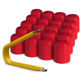 ColorLugs Vinyl Lug Nut Cover | Red | Flexible Fit Wheel Lug Nut Cap | Fits 21-23 mm | Pack of 25 | Includes Deluxe Extractor | Made in The USA