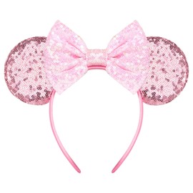 HAMUTH Pink Bow Mouse Ears,Mouse Ears Headband Hairs Accessories for Women Girls Kids,Bow Birthday Decorations for Party Trip Parks CospLay Accessories