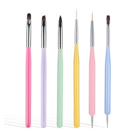 6Pcs Nail Brush Kit, Nail Brushes for Builder Gel & Tiny Detailing, Professional Nails Art Painting Tools for Gel Polish, Manicure Salon & DIY, Multicolor Nails Design Brush Set