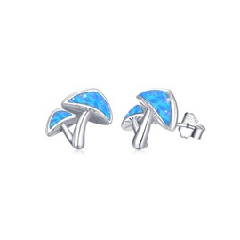 Mushroom Earrings Hypoallergenic 925 Sterling Silver Mushroom Stud Earrings Cute Mushroom Jewelry Gifts For Women, Sterling Silver, Opal