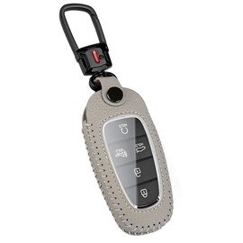 YONUFI Key Fob Cover with Keychain Leather Car Key Holder Compatible for Sonata Santa fe Tucson NX4 Palisade 2020-2024 Protector Remote Case (Gray)