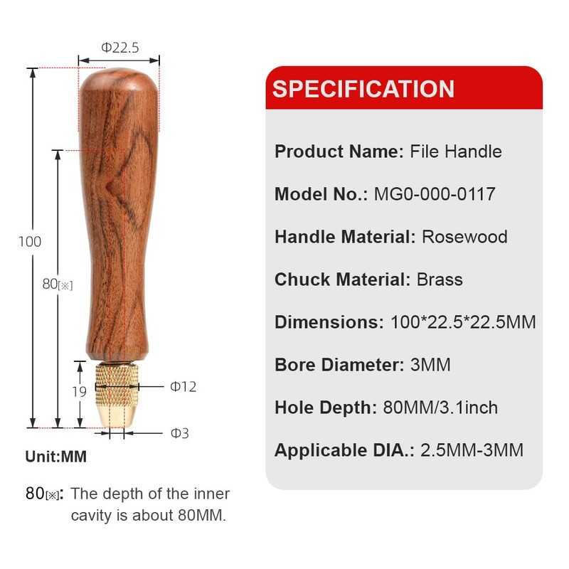 Toolcool Wood File Handle Wooden Handles with Brass Collet Chuck
