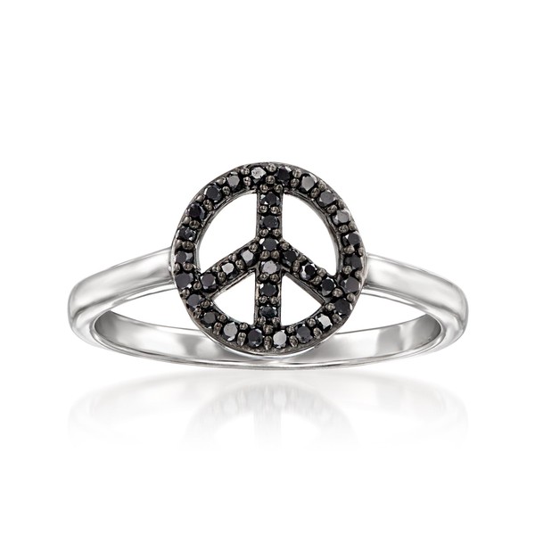 Ross-Simons 0.20 ct. t.w. Black Diamond Peace Sign Ring in