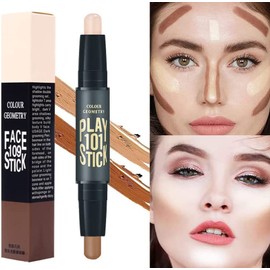 Bluemega - Palo de Contorno Contour Stick, 2 en 1 Maquillaje Highlight Shading Stick, kit de contorno natural y bronceador en barra, corrector de contorno de doble cabeza, lápiz iluminador corrector de contorno impermeable de larga duración (1#)