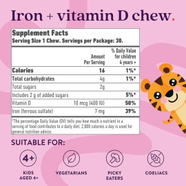 Active Iron Kids, 7mg Iron Supplement for Kids Vitamin D, 30 Gentle Blackcurrent