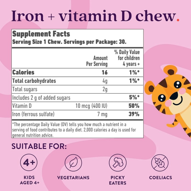 Active Iron Kids, 7mg Iron Supplement for Kids Vitamin D,