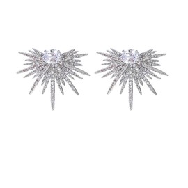 LOKLIFFAI Rhinestone Silver Statement Earrings, Star Stud Earrings Fashion Design