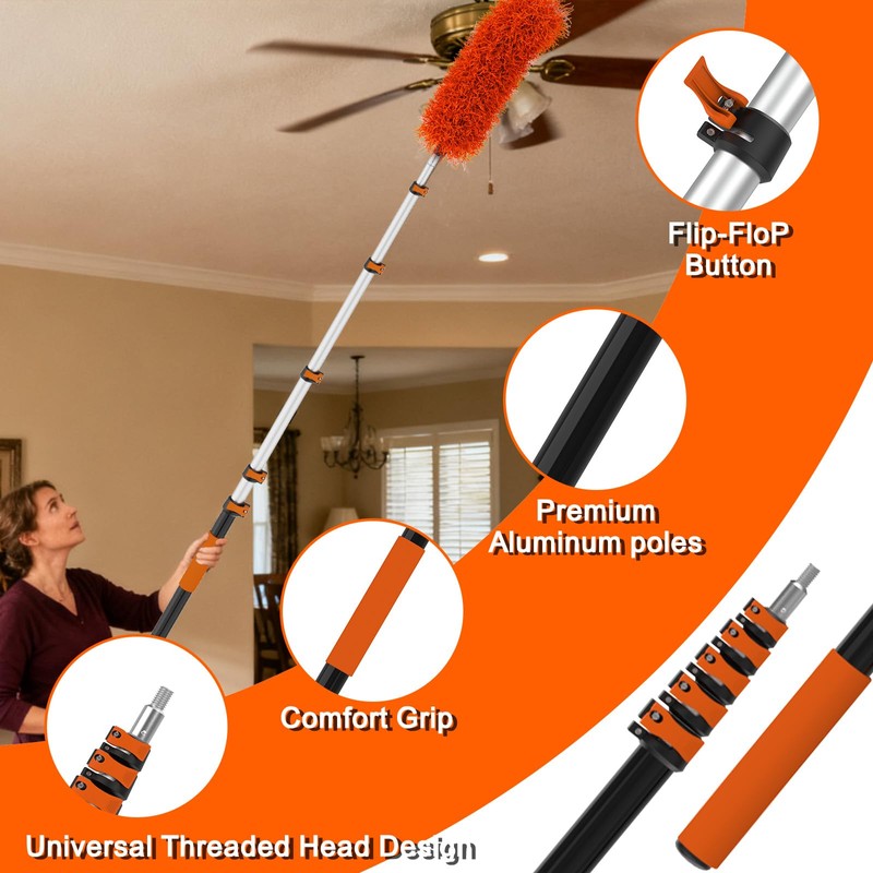 30FT Reach Duster Kit, Window Cleaning with 5-24FT Telescoping Extension