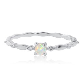 Meissa Sterling Silver Opal Ring for Women White Fire Opal October Birthstone Dainty Minimalist Stackable Ring Gold Promise Ring Size 5-9 (Silver, 10)