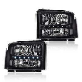 CNNELL LED Headlights Assembly Compatible with 2005 Ford Excursion, 2005-2007 F250/F350/F450/F550 Super Duty Headlamp Replacement LED DRL Headlight Lamps(Clear lens Black Housing Clear Reflector)