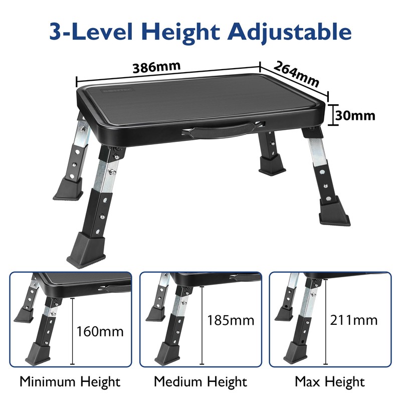 BONTEC Folding Step Stool, 3-Level Adjustable Metal Step Stool with