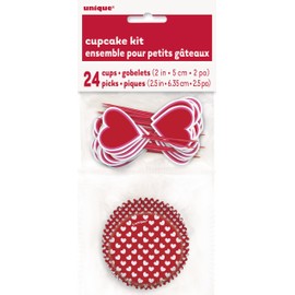 Red and White Valentine Heart Pick and Cupcake Paper Liner - 24 Pieces | Perfect Party Decoration Set for Valentine's Day and Special Occasions