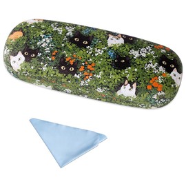 PERFECTSIGHT Hard Shell Eyeglasses Case, PU Leather Protective Glasses Case, Cute Eyeglass Case for Women Men Girls (Green Cats)