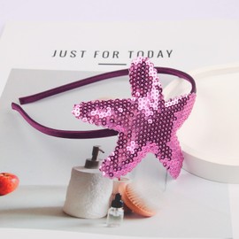 HIFANMM Starfish Headband Sparkle Summer Beach Hair Bands for Girls Women, Purple Sequin Fish Star Hair Accessories Non Slip Headbands Summer Day Cosplay Party Decoration Supplies