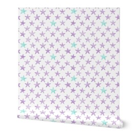 Removable Wallpaper 3ft x 2ft - Small Scale Starfish Purple Mermaid Coordinate Aqua Beach Lilac Teal Custom Pre-Pasted Wallpaper by Spoonflower