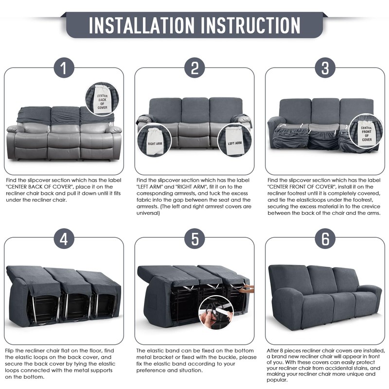 TAOCOCO Recliner Sofa Covers 8-Pieces Stretch Large Couch Covers for