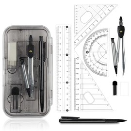 Maths Set | 8Pcs Double-Sided Opening Geometry Sets Maths Sets for Secondary School | Protractor and Compass Set Compass Maths Ruler Set with Storage Box (Black)