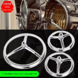 Unbranded 7" Headlight + 4.5" Auxiliary Fog Light Trim Kit For Harley Fatboy Electra Glide