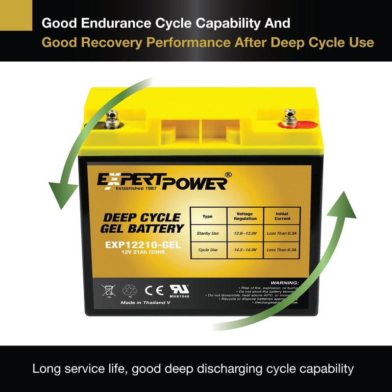 ExpertPower 12V 21Ah Gel Deep Cycle Solar Battery, Sealed Gel