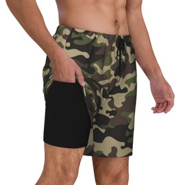 Pastard Camo Men's Swim Trunks with Compression Liner 2 in 1 Inseam Quick Dry Beach Shorts 7 inch Swimming Board Shorts XL