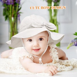 Baby Girl Sun Hat Summer Foldable Beach Hats with UPF50+ Sun Protection Wide Brim Toddler Bucket Hat Cap 6-24Months