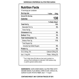 Sigdal Bakeri All Natural Norwegian Crispbread - Non GMO, Vegan, Sugar Free, High Fiber, Low Carbs, High Protein, Wholegrain Snack Crackers With Up To 46% Seeds (Gluten Free Quinoa, 4 Pack)