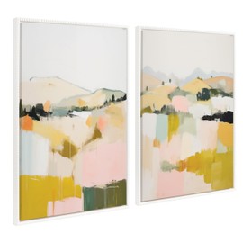 Kate and Laurel Sylvie Beaded Quaint Vista II and III Vintage Framed Canvas Wall Art Set by Amy Lighthall, 2 Piece Set 23x33 White, Modern Abstract Landscape Art for Wall