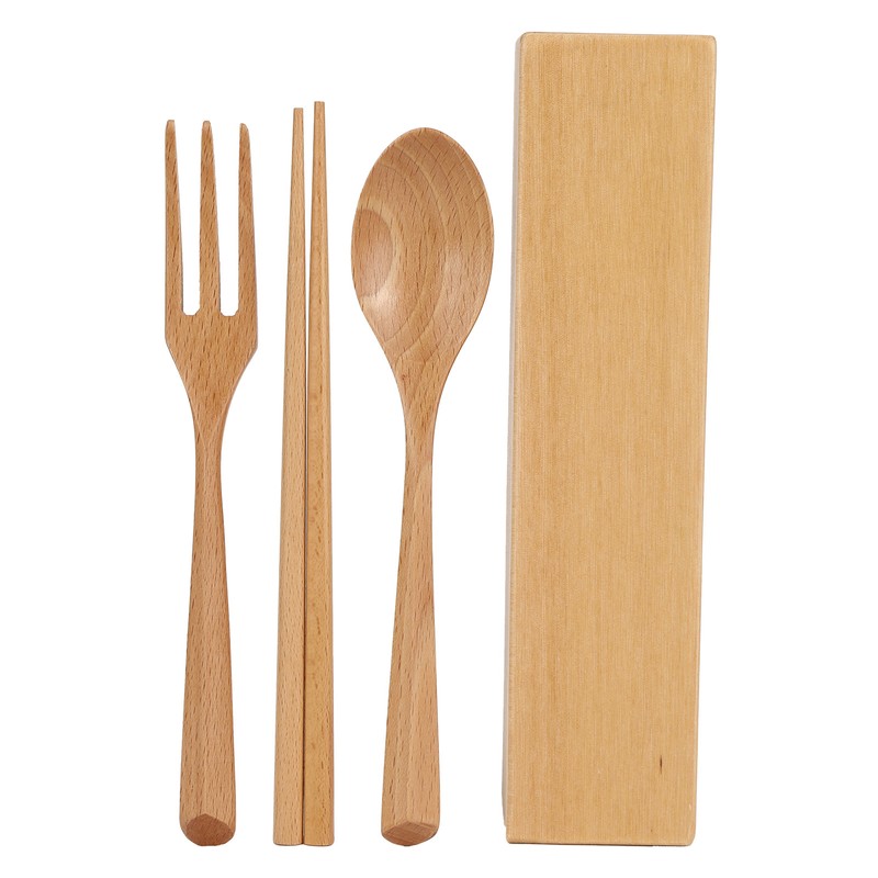 Portable Dinnerware Set Reusable Tableware Wooden Spoon Chopsticks Fork for