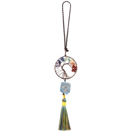 mookaitedecor Natural 7 Chakra Crystal Tree of Life Wall Art Hanging Decor Good Luck Crystal Car Hanging Accessories Raw Blue Apatite Healing Crystal Hanging Ornament Chakra Tree of Life Gift